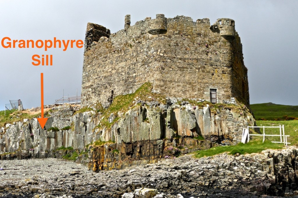 The castle was built on sill of igneous rock which formed a small headland.